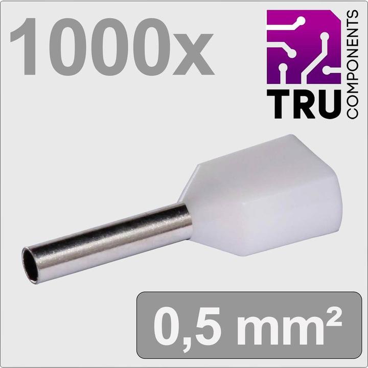 Produktbild Tru Components TC-13377224 Zwillings-Aderendhülse 0.5 mm² Teilisoliert Weiss 1000