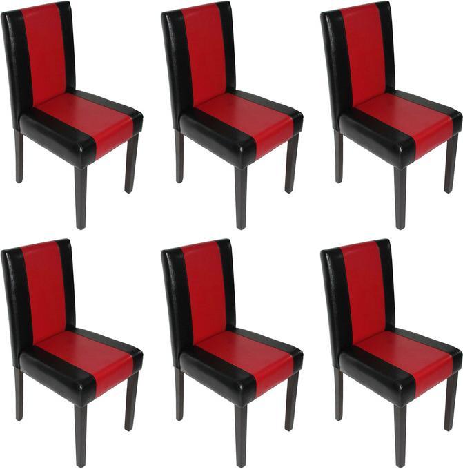 Produktbild Swisshandel24 6x Esszimmerstuhl Stuhl Küchenstuhl Littau - Kunstleder, schwarz-rot, dunkle Beine