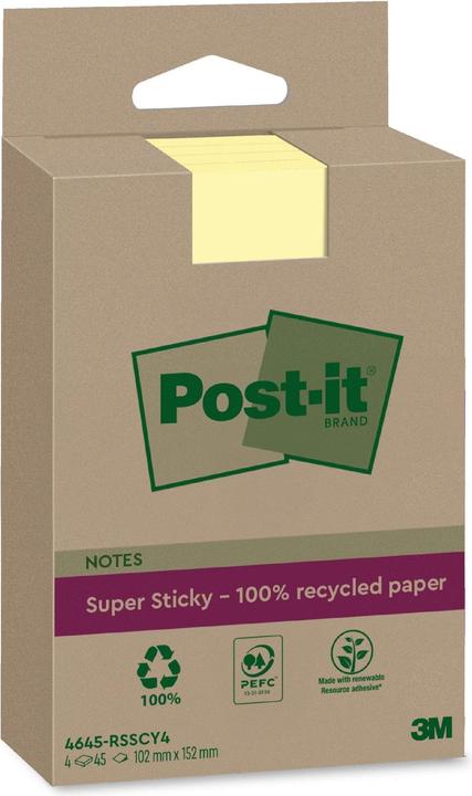 Produktbild Post-it Super Sticky Haftnotizen Recycling (102 x 152 mm)
