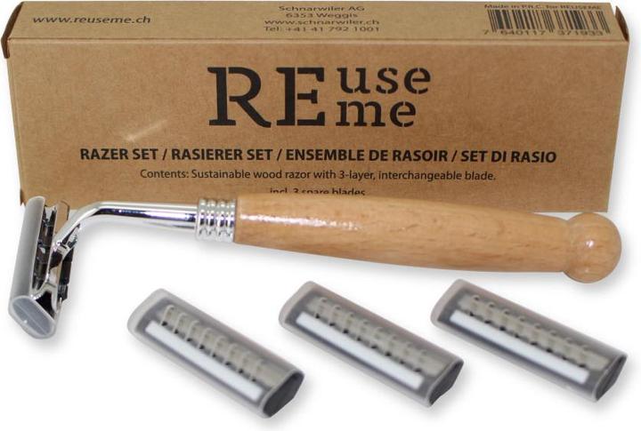 Produktbild ReUseMe Rasier Set aus Bambus inklusive 3 Ersatzklingen