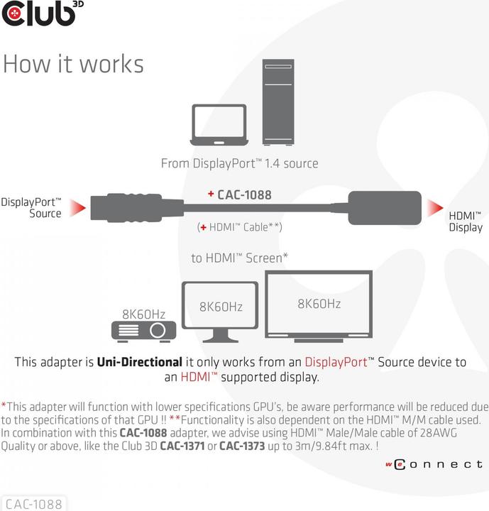 Immagine prodotto Club 3D Da DisplayPort a (HDMI, 4.90 cm)