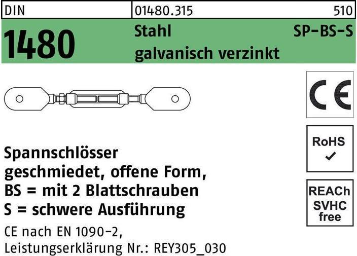 Produktbild Spannschloss DIN 1480 offen m.2Blattschrauben SP BS-S M 24 Stahl 3.6 galvanisch verzinkt galvanis...