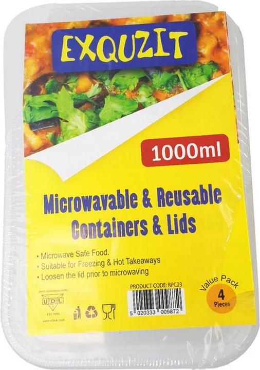 Actual product image UDL Reusable 1000ml Plastic Food Containers with Lids (Pack of 5)