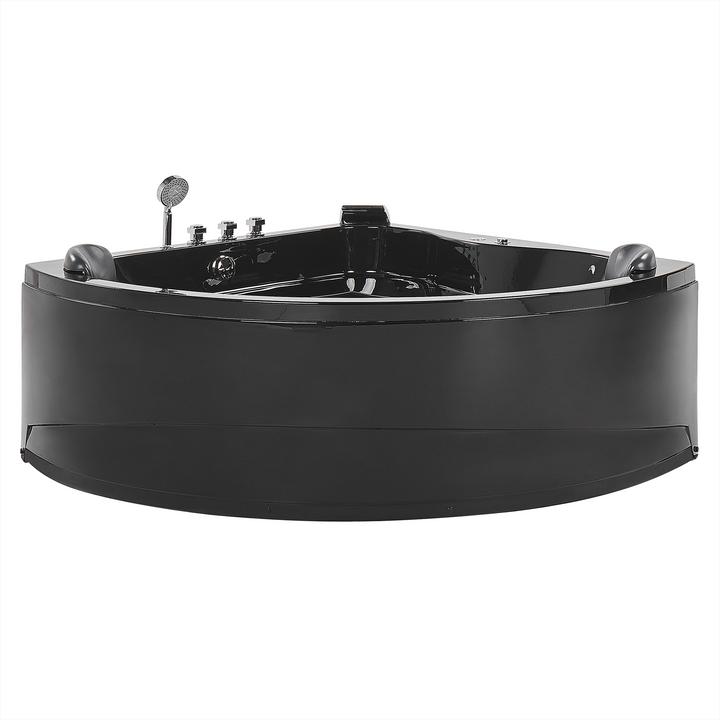 Produktbild Beliani Whirlpool Badewanne schwarz Eckmodell mit LED 140 x 140 cm BARACOA (400 l, 197 cm, 140 cm)