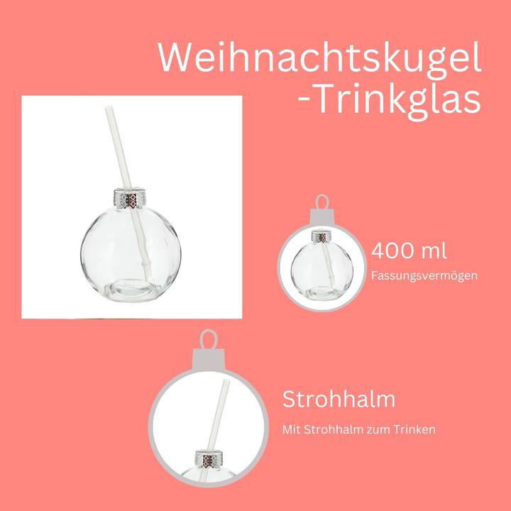 Produktbild Novaliv 24x Tassen Glühwein 400 ml Personalisierte Weihnachtstasse mit Trinkhalm - Weihnachtskugel (24 x)