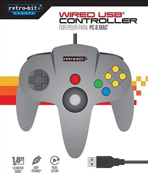 Actual product image retro-bit Grey N64 USB Controller (PC, Mac)