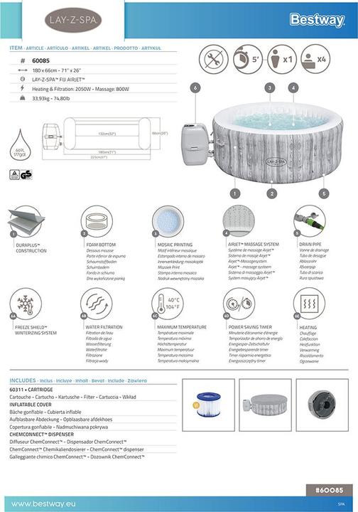 Image du produit Bestway Lay-Z-Spa® 71 x 26/1.80m x 66cm Fiji A (4 pers.)