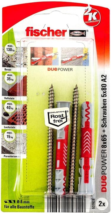Fischer DuoPower 8x65 S A2 K (2). (2 Stk.)