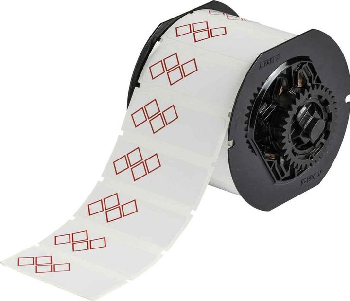 Brady B30-18-7569-CLP4C, Vinyl, Red on white, glossy, 76.20 x 25.40 mm, Layout 4C (2 x 2 red Ra