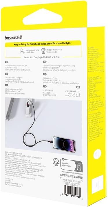 Actual product image Baseus Dura fast charging cable type A to IP 2.4A black red (1 m, USB 2.0)