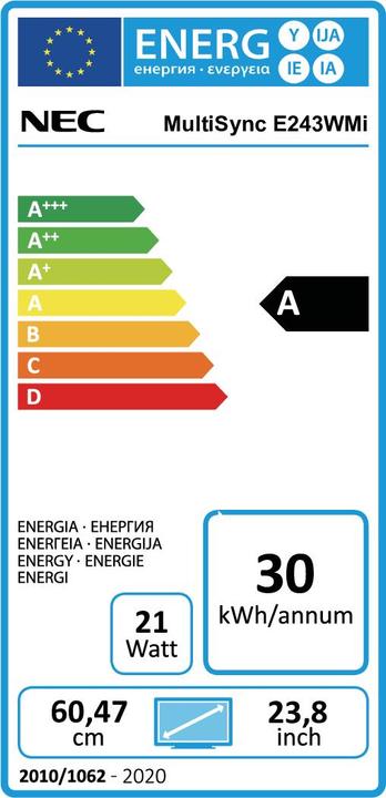 Energy Label NEC MultiSync E243WMi (1920 x 1080 pixels, 23.81")