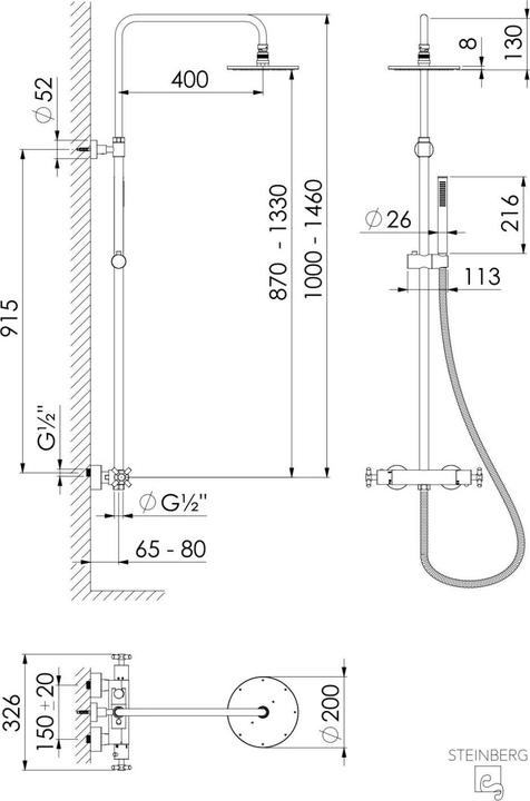 Actual product image Steinberg 250 series shower system, with thermostatic mixer, Easy Clean, 2502721