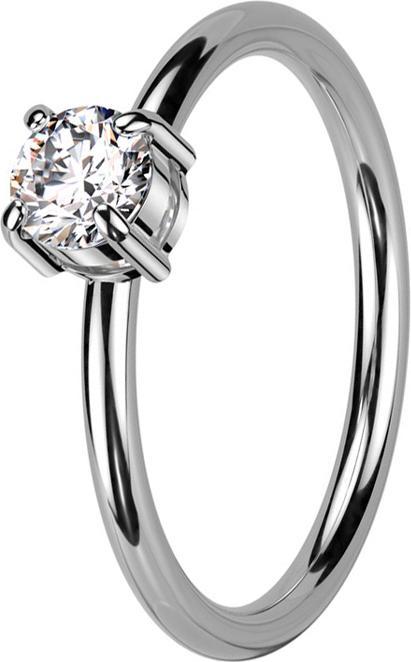 Star Piercing Ring silber mit grossem Kristall silber gefasst (Chirurgenstahl 316L, ohne Messing)