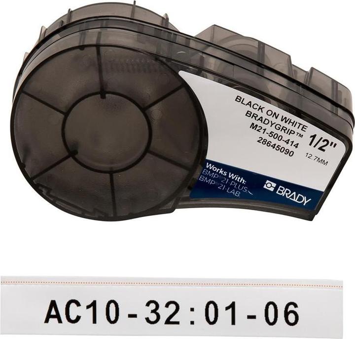 Produktbild Brady M21-500-414, Grip-Klettband zum Bedrucken für BMP21-PLUS, Polyester, Schwarz auf Weiss, 12.70 mm x (1.27 cm, Weiss, Schwarz)