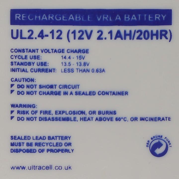 Actual product image Ultracell UL2.4-12 Blei-Akku 12 Volt 2,4 Ah, Faston 187, 4,8mm (12 V, 2.40 Ah)