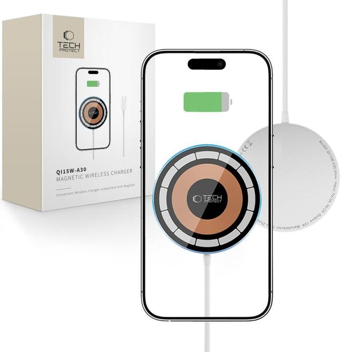 Produktbild Tech-Protect QI15W-A30 inductive charger with MagSafe with USB-C cable - silver (15 W)