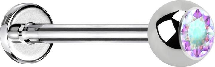 Image du produit Star Piercing Micro Threadless Labret argenté avec boule de cristal multicolore (sans laiton, Acier chirurgical 316L)