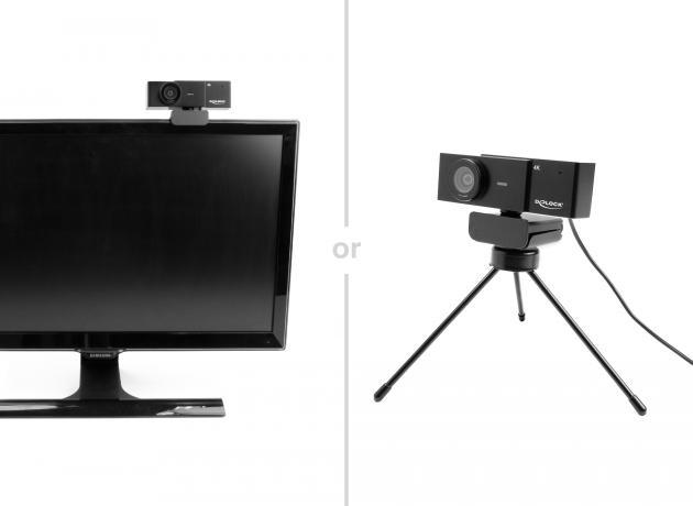 Produktbild Delock USB UHD Webcam mit Mikrofon 4K 30 Hz 110° Blickwinkel und Stativ (8.30 Mpx)