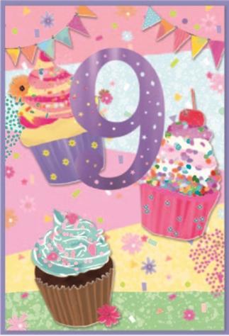 Produktbild Simon Elvin Cupcake Grusskarte 9 Geburtstag 6erPack Karton (6 Stk.)