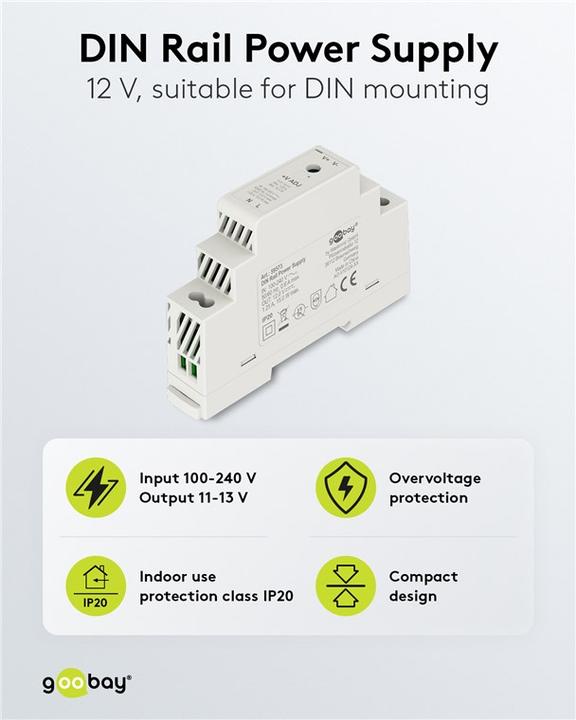 Actual product image Goobay DIN-rail power supply unit 12 V, 1.25 A, 15 W
