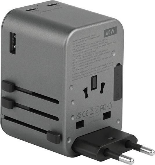 Actual product image Energea ład. siec. 1xUSB+2xUSB-C PD-PPS-QC 3.0 65W 1A2C adapter 4w1 US/UA/EU/UK szary/gunmetal Trave (65 W)