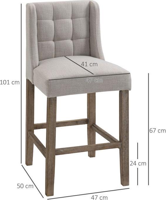 Produktbild Swisshandel24 Barhocker-Set, 2-teilig, niedrige Rückenlehne, Leinen-Touch Gummiholz Beige 47 x 50 x 101 cm
