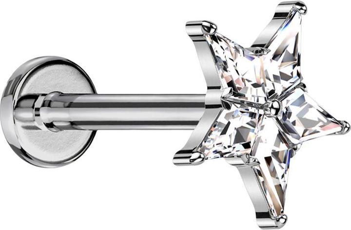 Star Piercing Micro Labret Innengewinde silber Stern silber Kristalle silber (ohne Messing, Titan G23)