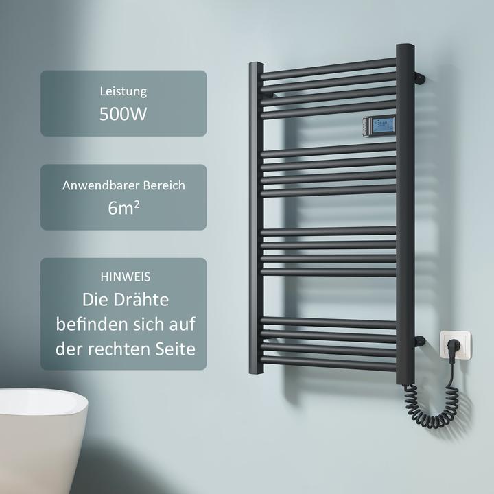 Actual product image Emke Bathroom Radiator Towel Rail Adjustable Temperature Control 96x54cm Black 500W (500 W)
