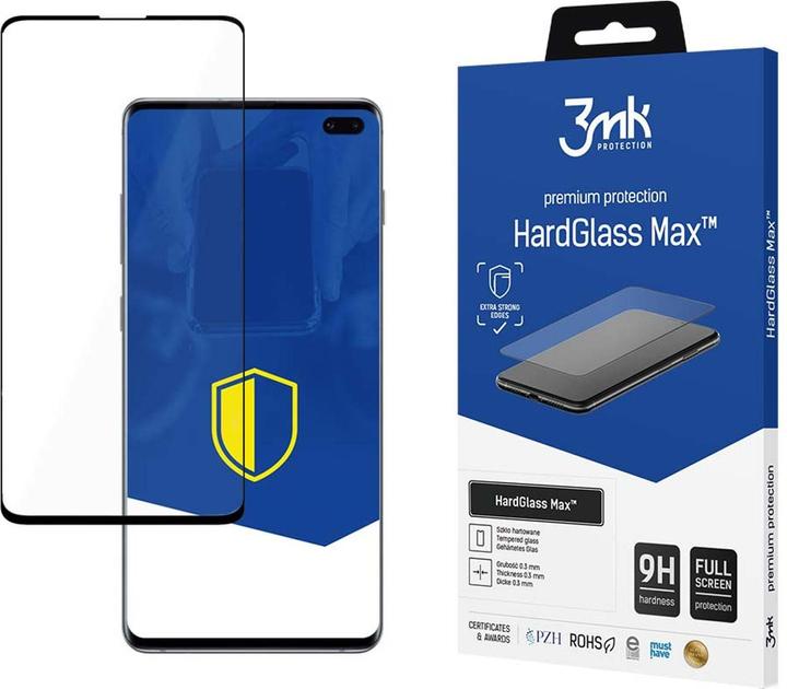 Actual product image 3MK HardGlass Max FingerPrint for Samsung Galaxy S10 Plus black frame EAN 5903108081382 (1 Piece, Samsung Galaxy S10+)