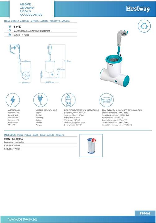 Label énergétique Bestway Skimatic-Filterpumpe 2.574 l/h