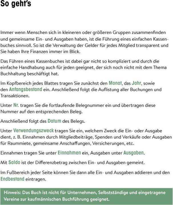 Produktbild Einfaches Kassenbuch (96 x)