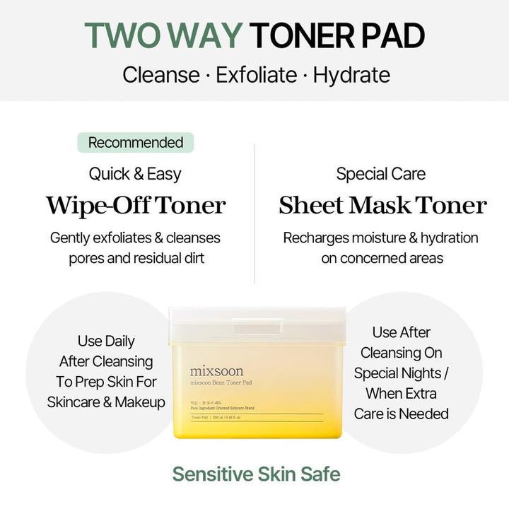 Actual product image Mixsoon Bean Toner Pad Moisturizing Elasticity Exfoliation with Bean Extracts (Cleaning cloths, 280 ml)