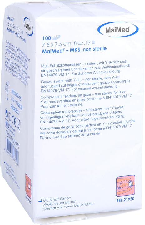 Actual product image MaiMed Slit compresses 7,5x7,5 8-fold non-sterile, 100 pcs COM