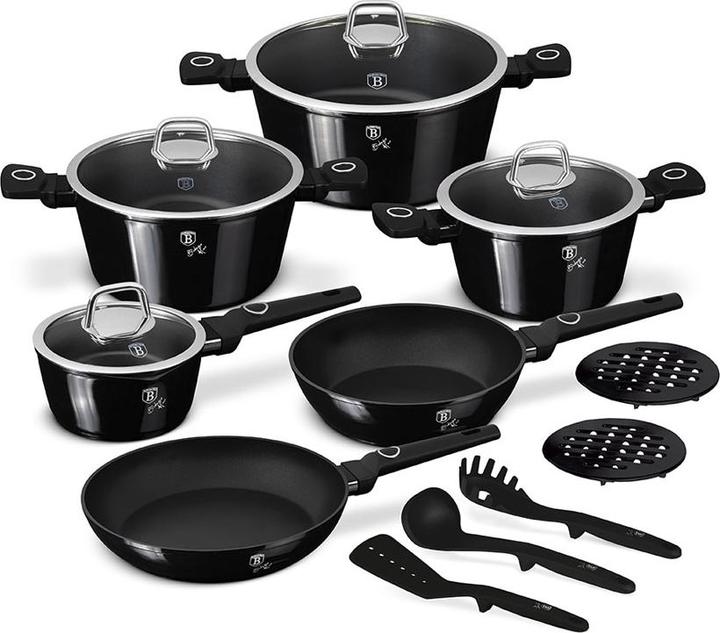BerlingerHaus Haus 15-teiliges Kochgeschirr-Set Black Vantage Collection (Pfannenset + Topfset, Aluminium)
