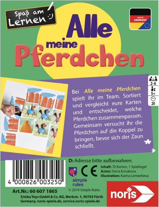 Produktbild Noris NOR71865 - Spass am Lernen: Alle meine Pferdchen, Lernspiel, 2-6 Spieler, ab 5 Jahren (DE-Ausgabe) (Deutsch)