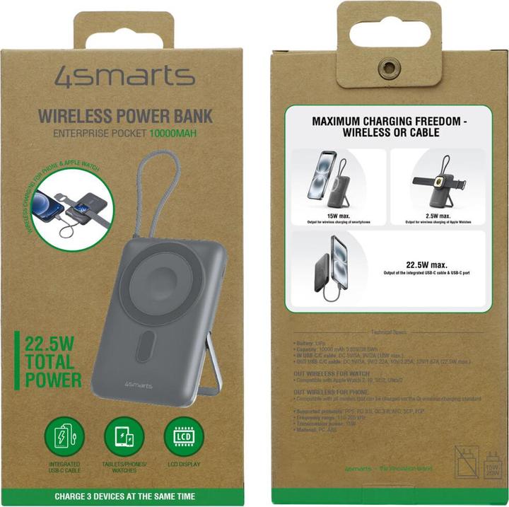 Image du produit 4smarts Wireless Powerbank Enterprise Pocket spacegrau (10000 mAh, 22.50 W, 37 Wh)