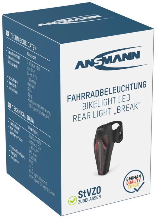 Actual product image Ansmann Bikelight Rear LED break rechargeable