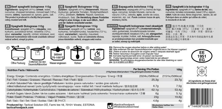 Valori nutrizionali e ingredienti Tactical Foodpack Weekpack Alpha (2100 g)