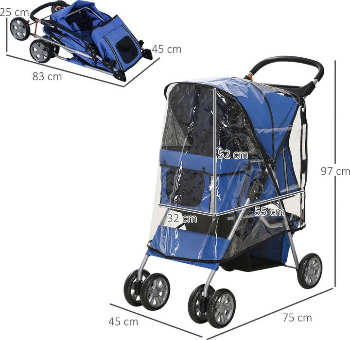 Image du produit PawHut Poussette pour chien avec housse de pluie (Chien, Pliable)