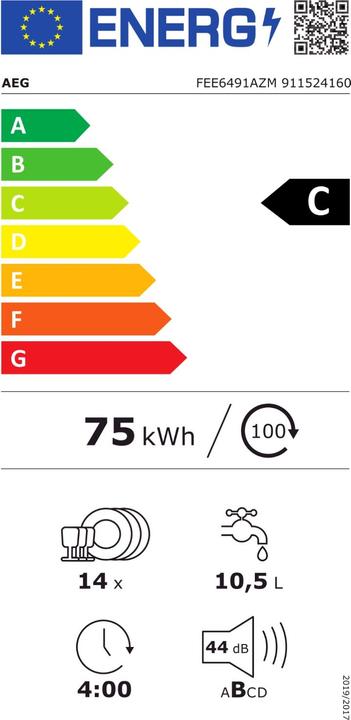 Label énergétique AEG FEE6491AZM Lave-vaisselle intégrable, acier inoxydable 911524160