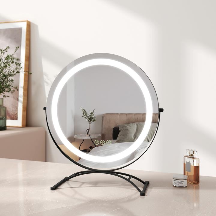 Produktbild Emke Kosmetikspiegel Runder mit Beleuchtung, 3 Farbtemperatur und Dimmbar, 360° Drehbar, 50cm, Schwarz