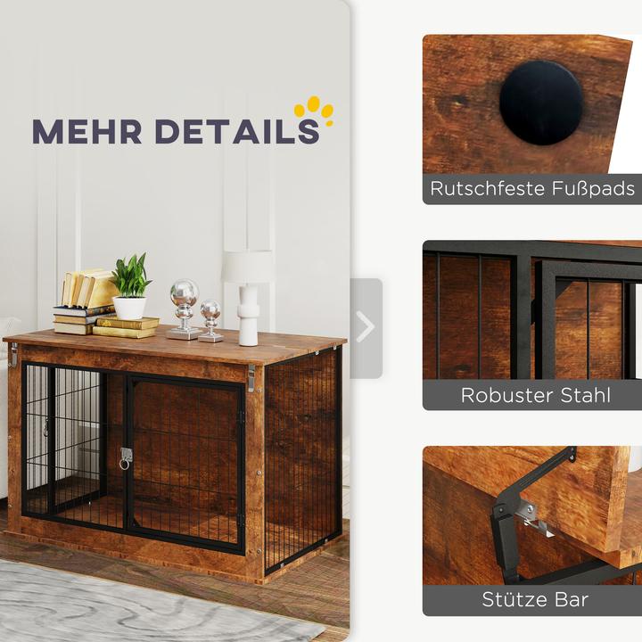 Actual product image PawHut Hundekäfig Spanplatte, Stahl Rustikal-Braun (Dog house)