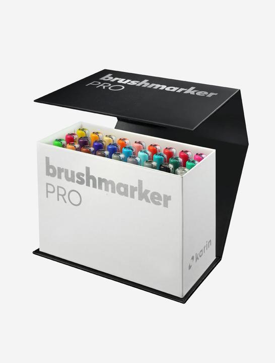Produktbild Karin Brush Marker Pro Mini Box (M, Magenta Red, Cerise, Soft Peach, Gold, Amber, Orange red, Red, Canary, Almond, 27 x)