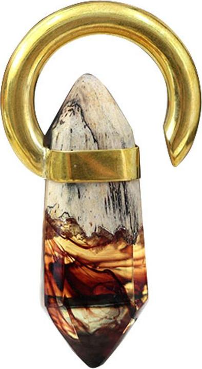 Star Piercing Ohrgewicht Ring vergoldet Kristall färbung Epoxy rot aus Tamarind Holz (Messing, Organisch)