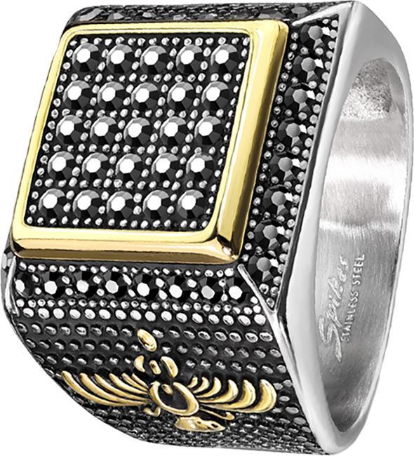 Star Piercing Ring silber schwarze Kristalle und goldenem Rand (Chirurgenstahl 316L, ohne Messing)
