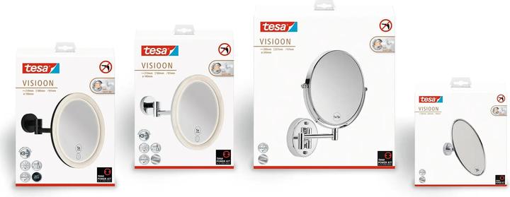 Produktbild tesa VISIOON Kosmetikspiegel mit 3-fach-Vergrösserung - Spiegel zur Wandmontage ohne Bohren, Silber