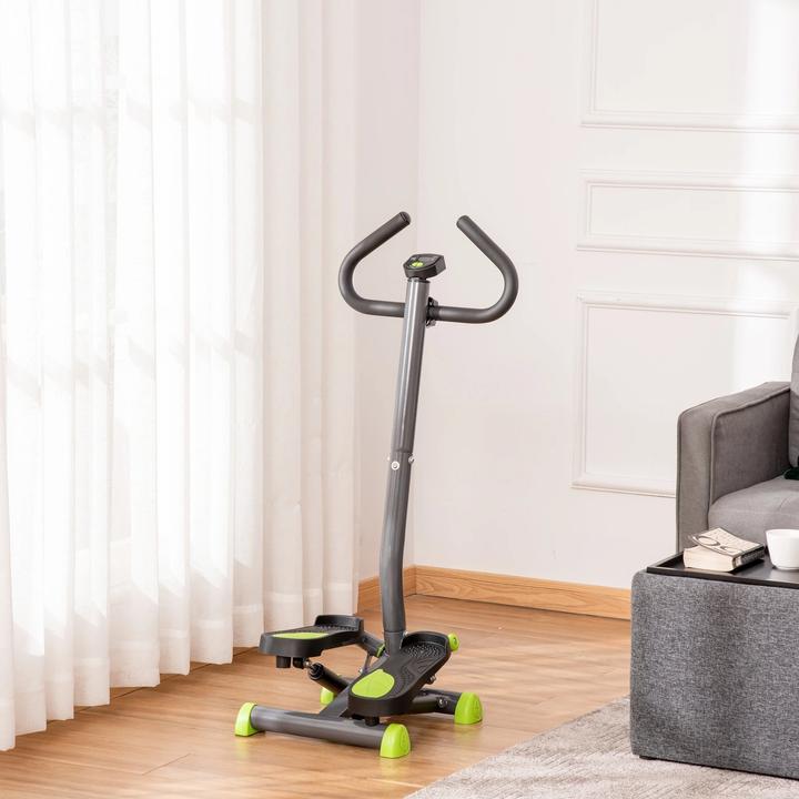 Produktbild Swisshandel24 Hometrainer Stepper Fitness Swing Stepper mit LCD-Schirm und Handgriff bis 100 kg Stahl ABS Grau+Grü