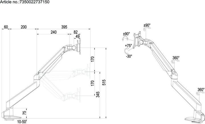 Actual product image Multibrackets Monitor Arm Single White (Table, 32")
