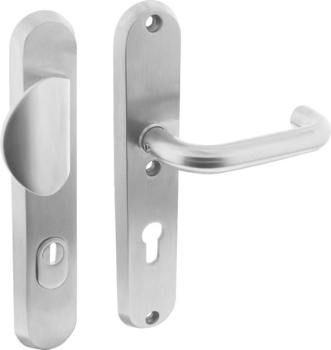 Produktbild Intersteel Schutzbeschlag oval einbruchhemmend Edelstahl fr PZ 72 mm mit Knopf/Drcker HxB 250/50 mm rechs + (Türgriff)