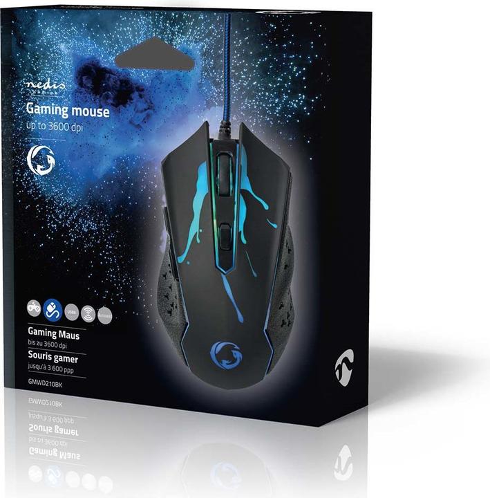 Actual product image Nedis Gaming Mouse | Wired | 1200 / 1800 / 2400 / 3600 dpi | Adjustable DPI | Number of buttons: 6 (Cable)
